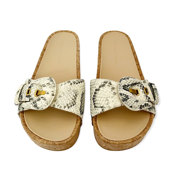 Veronica Beard Dixie Snake Print Buckle Slide Sandals - Picture 1 of 4